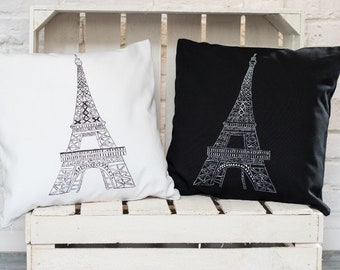 Paris Eiffel Tower Pillow, Eiffel Tower Handpainted Pillow, Paris Home Decor, Decorative Pillow, Eiffel Tower, set,