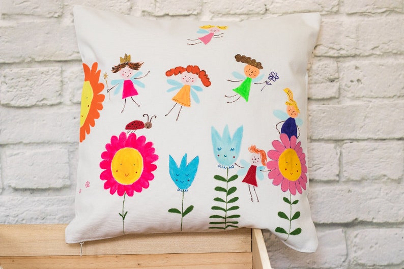 set of 2 handpainted cushion for pink girls room Girly pillows with fairy flower kids room decor baby girl birthday present