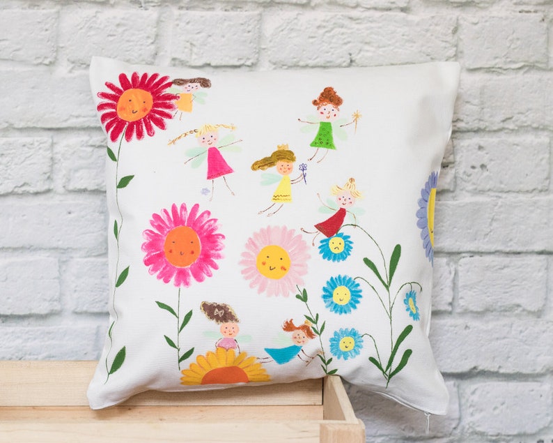 set of 2 handpainted cushion for pink girls room Girly pillows with fairy flower kids room decor baby girl birthday present