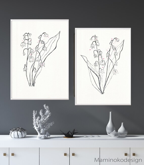Lily Of The Valley Minimalist Flower Print Grey Watercolor Etsy Lily Of The Valley Minimalist Flower Print Grey Watercolor Etsy