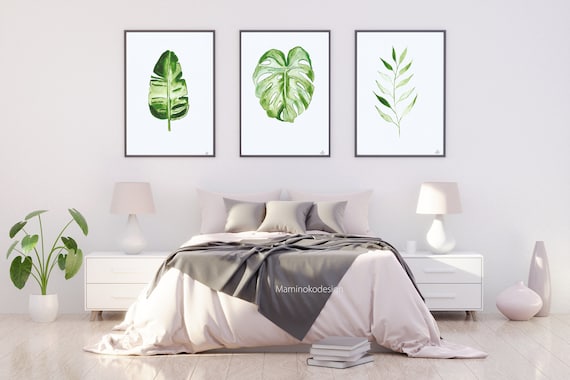 Set Of 3 Plants Watercolor Painting Tropical Leaf Print Etsy