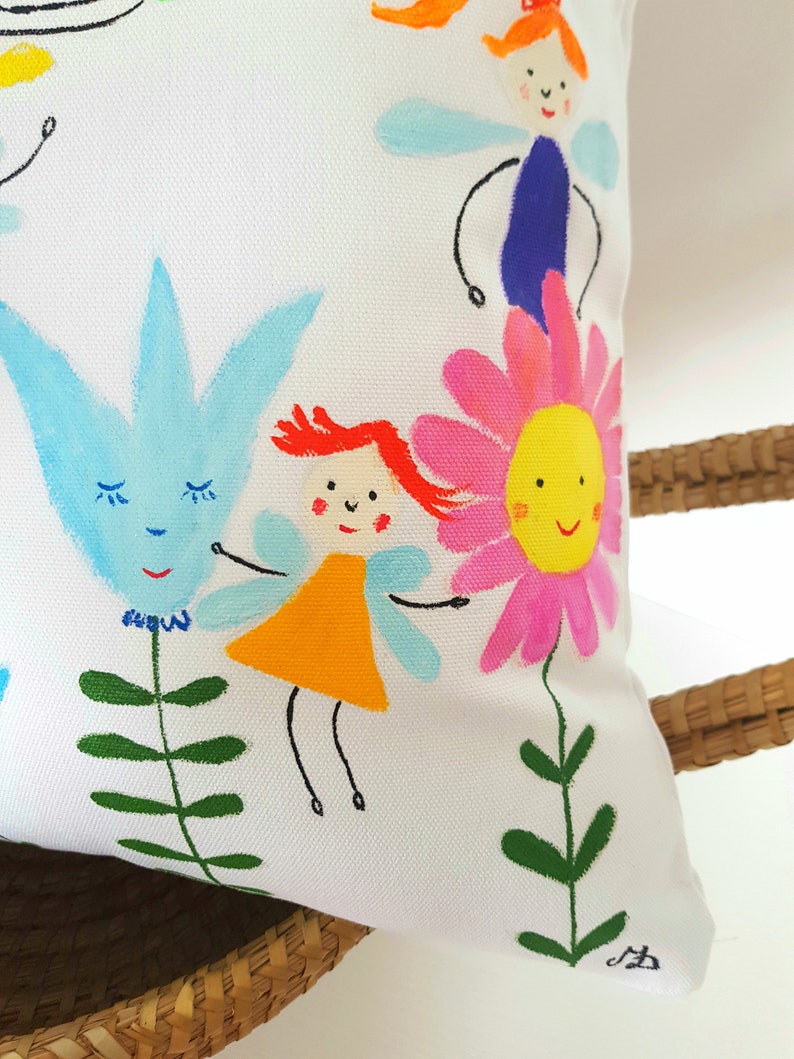 set of 2 handpainted cushion for pink girls room Girly pillows with fairy flower kids room decor baby girl birthday present