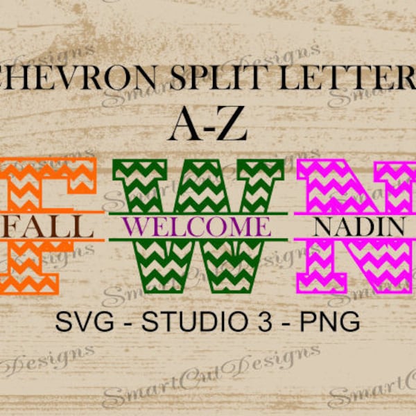Split Monogram Font Svg Chevron Split Letters Svg Chevron Split Monogram Iron On Decal Split Monogram Letters For Cricut Cameo Scan N Cut