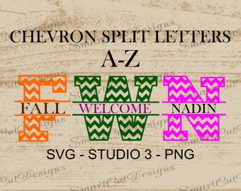 Split Monogram Font Svg Chevron Split Letters Svg Chevron Split Monogram Iron On Decal Split Monogram Letters For Cricut Cameo Scan N Cut