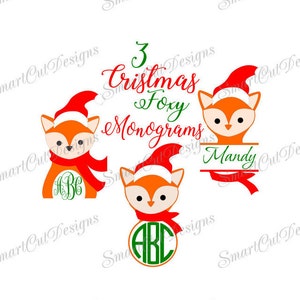Noël Noël Svg enfants monogramme Svg Noël renard renard Svg Svg Woodland animaux Svg coupe fichiers fichier Silhouette coupe Cricut Scan N