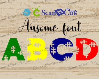 Ausome Font SVG Autism Jigsaw Awareness Monogram Letters SVG Puzzle Font Svg Fonts For Cricut Cut File For Cameo Svg Fonts For Scan N Cut