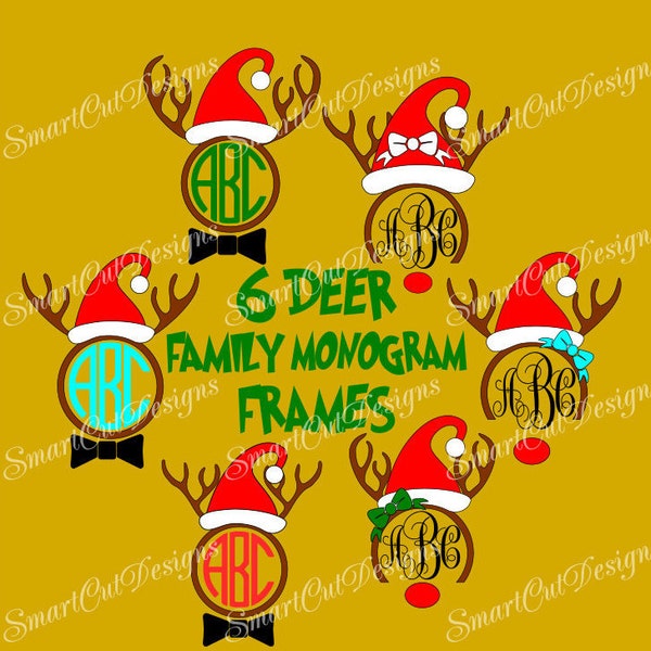 Christmas Monogram Svg Deer Monogram Bundle Svg Santa's Hat Monogram Svg Family Christmas Deer Svg Christmas Svg Files for Cricut Silhouette