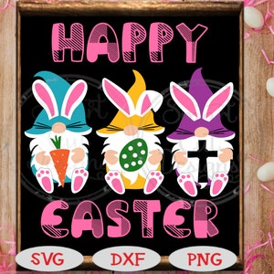 Happy Easter Svg, Easter Bunny Gnomes Svg, Easter Svg, Easter Porch Sign Svg, Farmhouse Svg, Easter Plaid Svg, Cricut, Svg, Dxf, Png Clipart