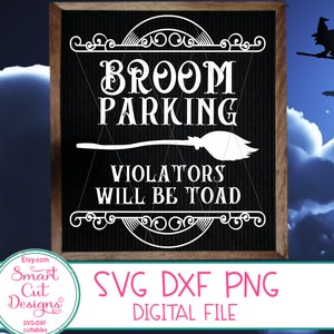 Bezem Parking Svg, Grappig Halloween Teken, Bezem, Halloween Spreuken, Halloween Tuinvlag, Decor, Cricut En Silhouet Svg, Dxf, Svg Stencil