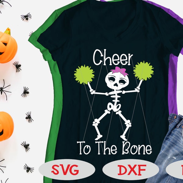 Cheer To The Bone Svg, Halloween Cheerleader Gift, Cheer Gift, Dancing Skeleton, Girl, Sport, Cheer, Bow, Svg For Cricut And Silhouette, Dxf