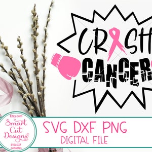Breast Cancer Svg, Cancer Awareness Svg, Crush Cancer Svg, Pink Ribbon, Boxing Gloves, Cricut, Silhouette, Dxf, Scan N Cut, Sublimation Png