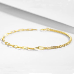 Delicate Zircon & 18K Gold Plated Silver Chain Bracelet, Stylish Modern Gold Bracelet, Gemstone Bracelet