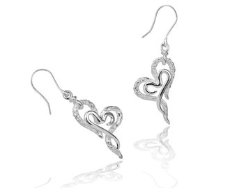 Pendientes colgantes de plata con forma de corazón, pendientes de corazón con estilo inusual, regalo para novia, joyas de corazón, Amor.