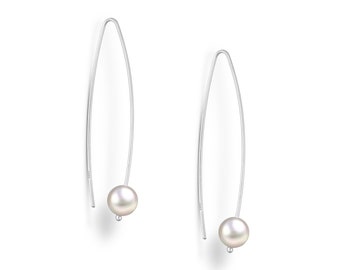 Pearl & Sterling Silver Threader Earrings, Silver Threader Earrings, Contemporary  Pearl Earrings