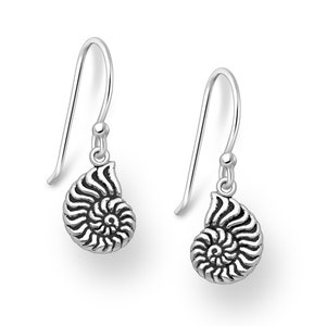 Sterling Silver Oxidised Shell Earrings, Silver Drop Earrings, Contemporary Dangle Earrings