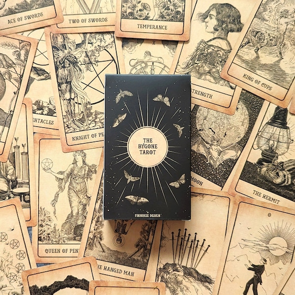 The Bygone Tarot - 78 Card Deck with Keywords Guide - Vintage 1800s Illustrations - Divination