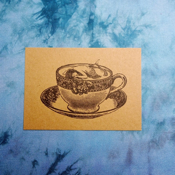 Sleepy Time Tea - Vintage Style Mermaid in a teacup Print