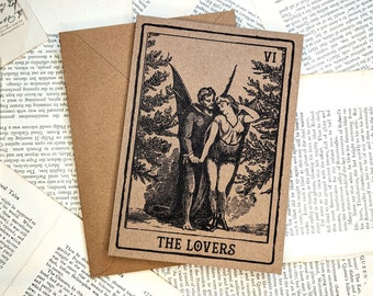 Estilo vintage The Lovers Tarot Tarjeta de felicitación del aniversario de San Valentín