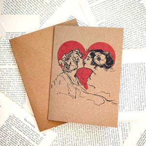 vintage Ladies Kiss Carte de voeux Anniversaire / Saint-Valentin / Mariage