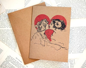 vintage Ladies Kiss Carte de voeux Anniversaire / Saint-Valentin / Mariage