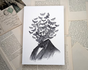 Vintage Style Moth Mind Illustration Print