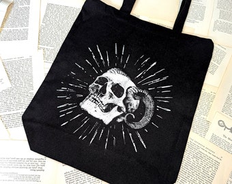 Demon Skull Screen Printed Tote bag - 100 % Recycled Cotton