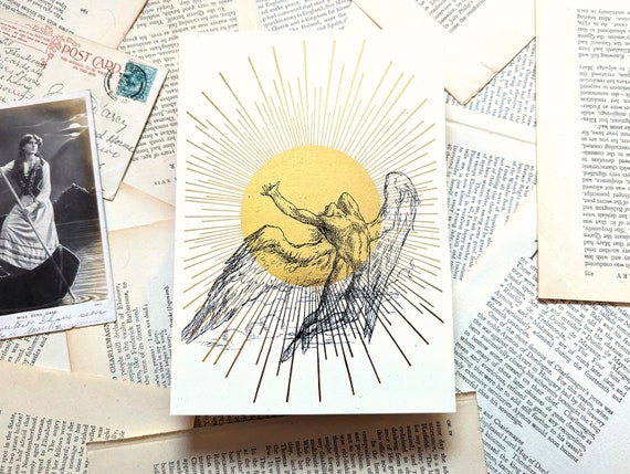 Icarus Greek Mythology Vintage Style Gold Foil Print