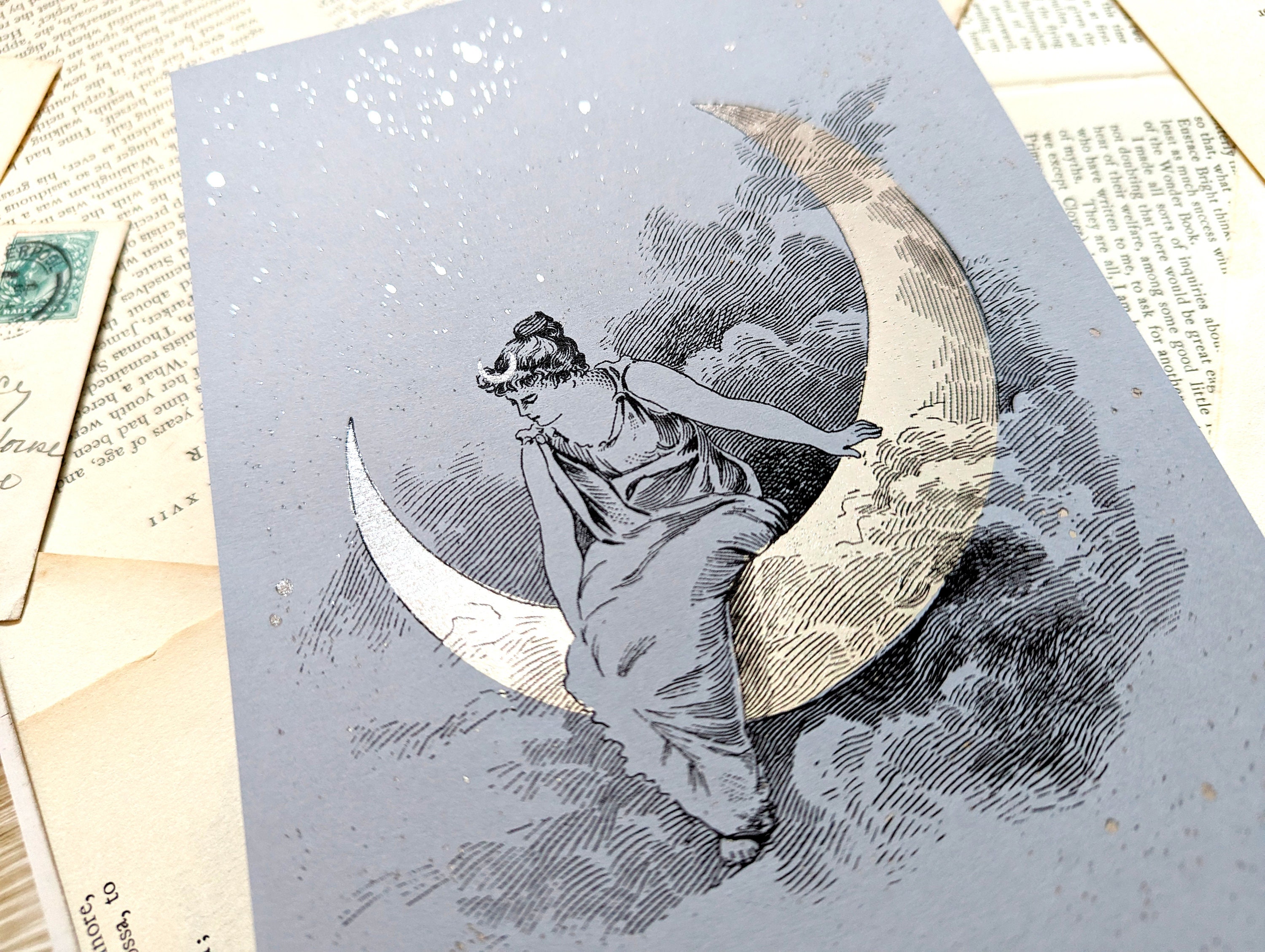 Vintage stijl Selene godin van de maan Griekse mythologie zilverfolieprint  - Etsy België, image size:3000x2259
