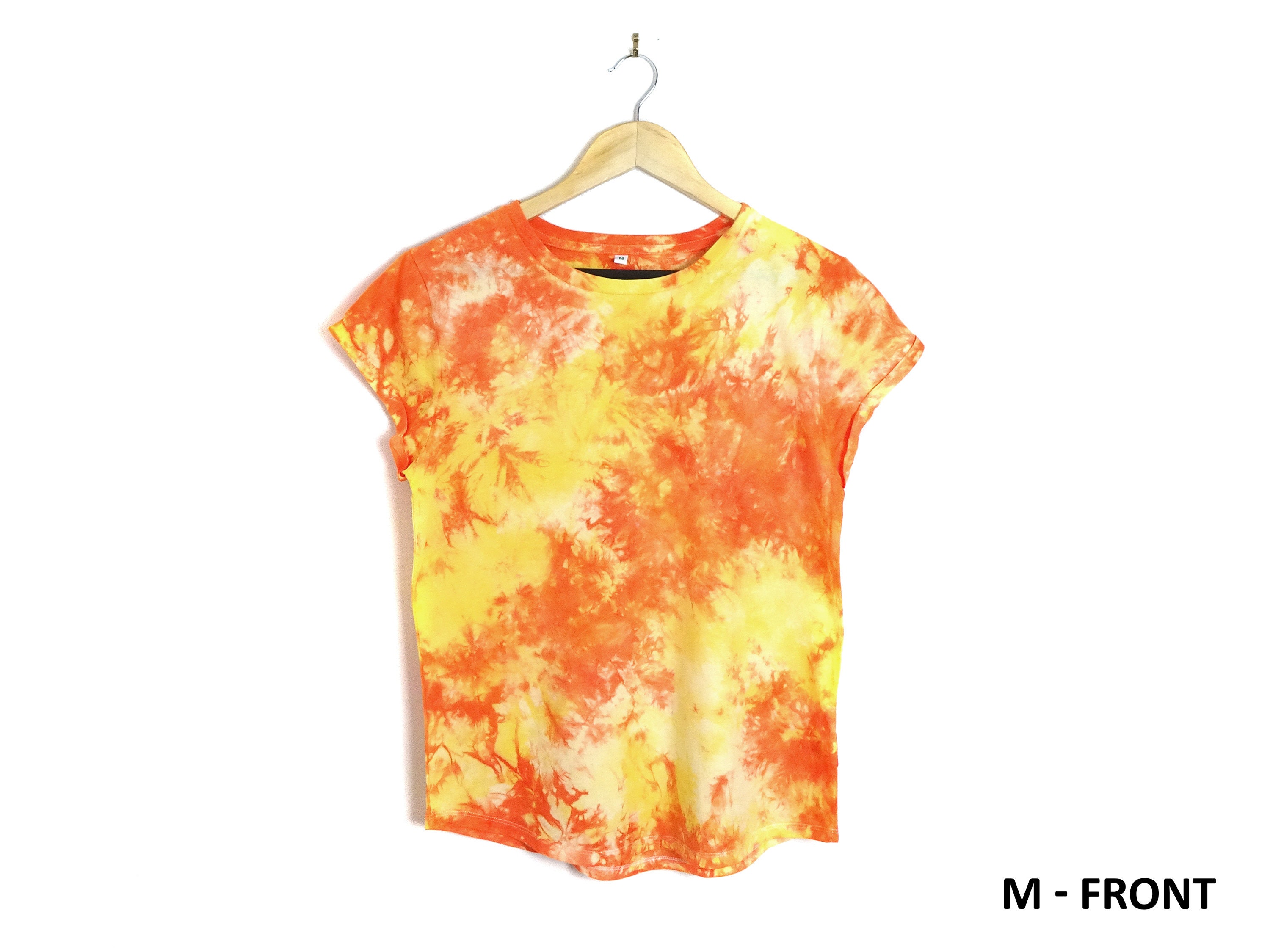 Tie Dye Orange and Yellow Women's rolled sleeve t-shirt | Etsy