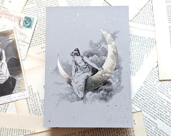 Vintage Style Selene Goddess of the Moon Greek Mythology Silver Foil Print