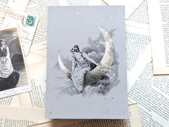 Vintage Style Selene Goddess of the Moon Greek Mythology Silver Foil Print