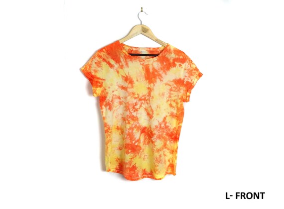 Tie Dye Orange and Yellow Women's rolled sleeve t-shirt | Etsy