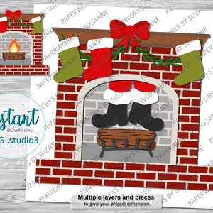 Weihnachtskamin mit Nikolausfüßen .SVG .Studio3 .GSP für Silhouette, für Cricut und andere Maschinen. Weihnachtsmann im Kamin