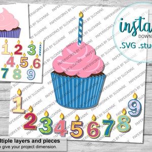 Birthday Cupcake, Birthday Candle, and Numbered Candles SVG .Studio3 .GSP for Silhouette, Cricut and other machines.