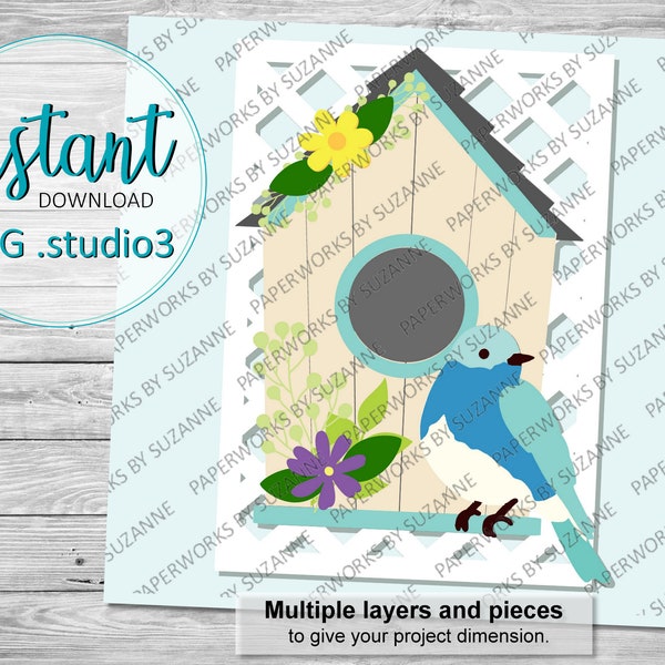 Bird and Birdhouse .SVG .Studio3 .GSP for Silhouette, Cricut and other machines.