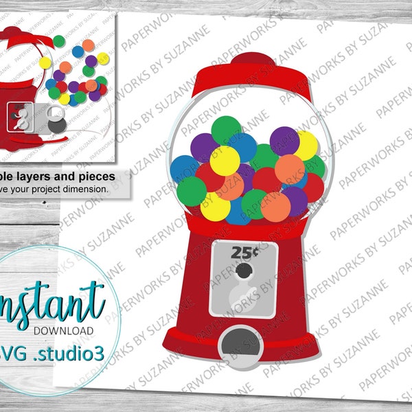 Gumball Machine .SVG .Studio3 .GSP for Silhouette, Cricut and other machines. For cards and deocrations. Birthday! Candy!