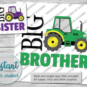 Tractor Big Brother/Big Sister .SVG .Studio3 .GSP para Silhouette, Cricut y otras máquinas. Para vinilo HTV, tarjetas y más.