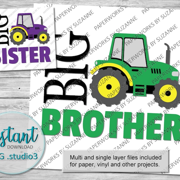 Big Brother / Big Sister Tractor .SVG .Studio3 .GSP for Silhouette, Cricut and other machines. For Vinyl HTV, Cards and more.