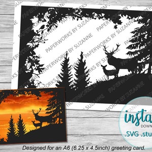 Deer in Forest Framed Silhoutte .SVG .Studio3 .GSP for Silhouette, Cricut and other machines. Designed for A6 Card.