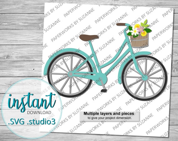 Bicycle .SVG .Studio3 .GSP for Silhouette, Cricut and other machines. For cards and decorations. Bike with basket and flowers.