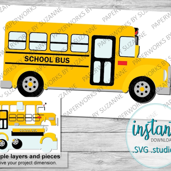 School Bus .SVG .Studio3 .GSP for Silhouette, Cricut and other machines. For cards, cake toppers and party decorations.