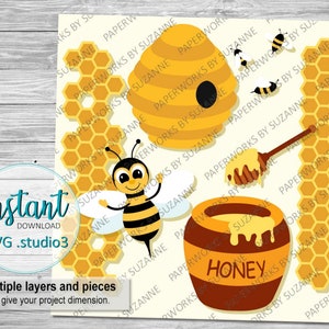 Bees and Honey SVG, Studio3, PNG Clipart for Cricut, Silhouette and other cutting machines, Bees, Honeycomb, honeypot, Beehive