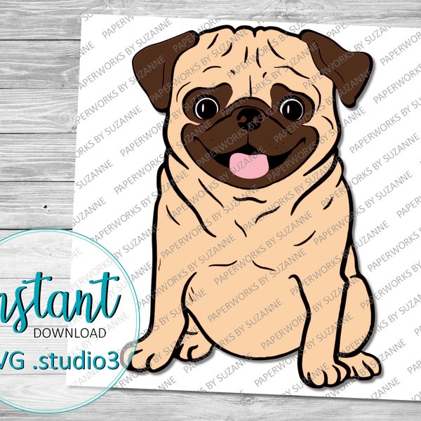 Little Pug .SVG .Studio3 .GSP for Silhouette, Cricut and other machines.