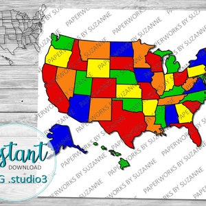 United States Map .SVG .Studio3 .GSP for Silhouette, Cricut and other machines. For crafts, classrooms, Geography and more.