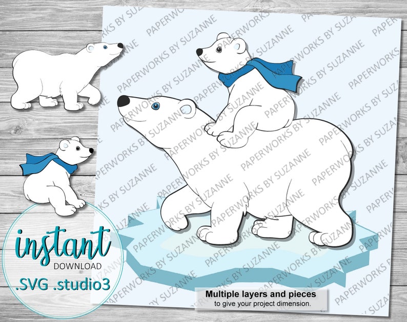 Download Mom and Baby Polar Bear .SVG .Studio3 .GSP for Silhouette ...