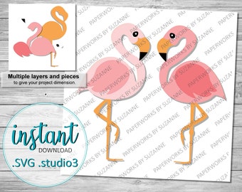 Pink Flamingos SVG .Studio3 .GSP for Silhouette, Cricut and other machines.