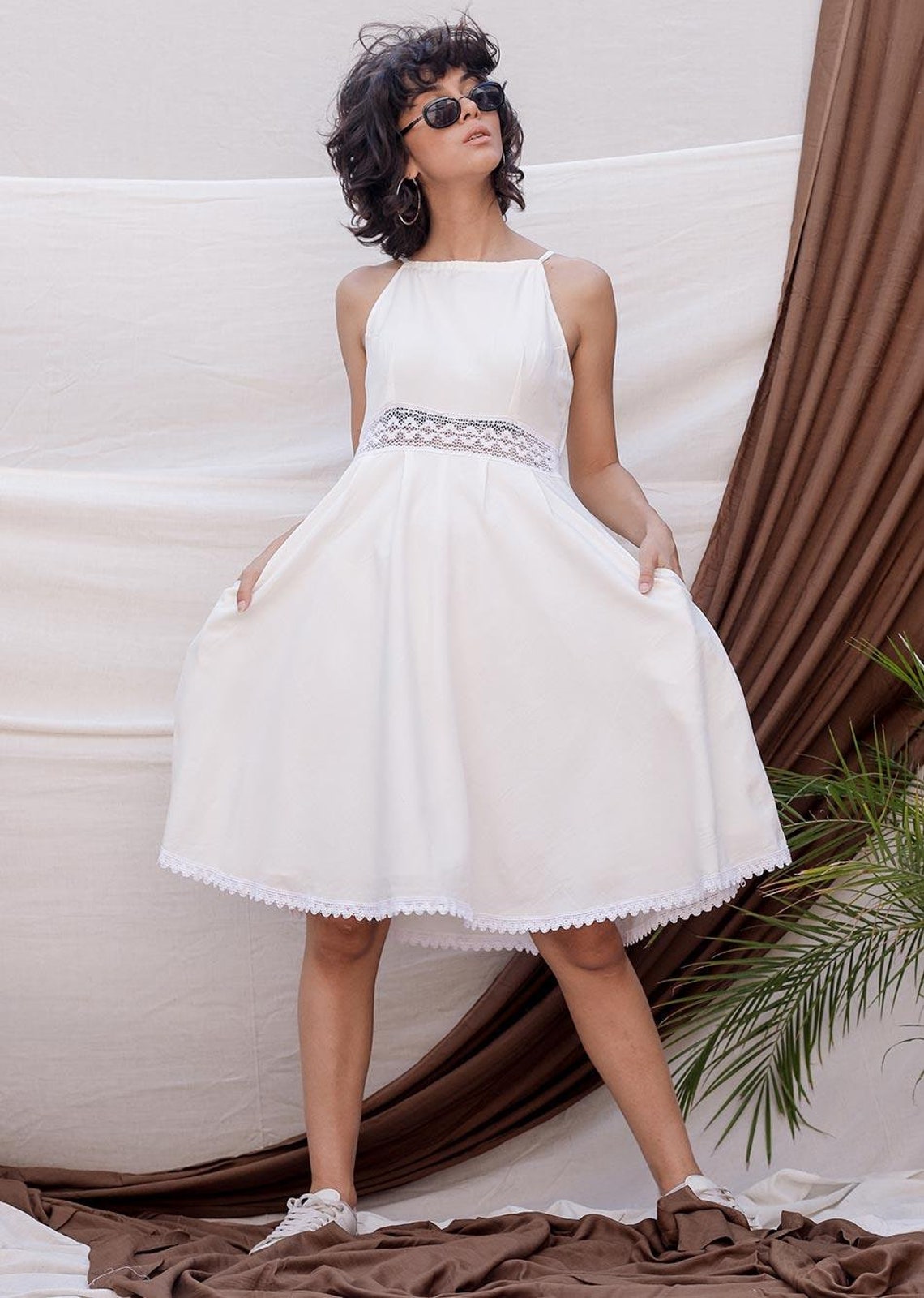 Knee length halter boho dress/ boho dress/ lace dress / white Etsy