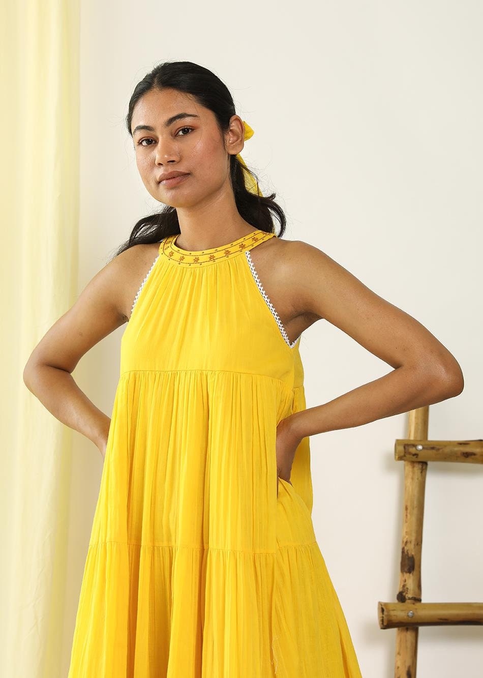 Yellow Tiered Dress for Women Western Wear Halter Neck - Etsy Singapore