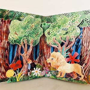 Plantilla de tarjeta desplegable, pintada a mano, regalo hecho a mano, imprimible, descarga digital, videotutorial, ilustración para niños, cuento de hadas.