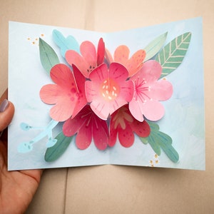 Mother's Day Gift Floral Pop-Up Card Template Hand-painted DIY Greeting Card for Mom Printable Digital Download Tutorial Flower Illustration